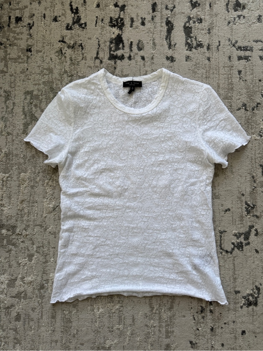Rag & Bone White Lace Pattern Short Sleeve T-Shirt Top S